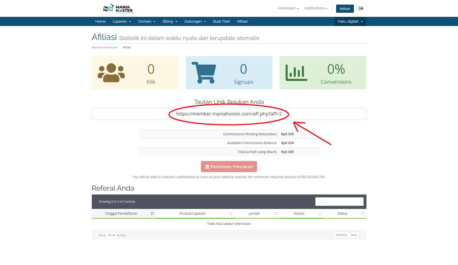 dashboard affiliasi